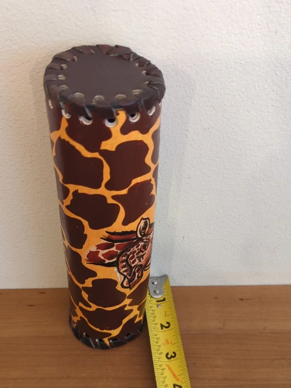 Giraffe Print Cylindrical Pencil Case - Brown/Yellow